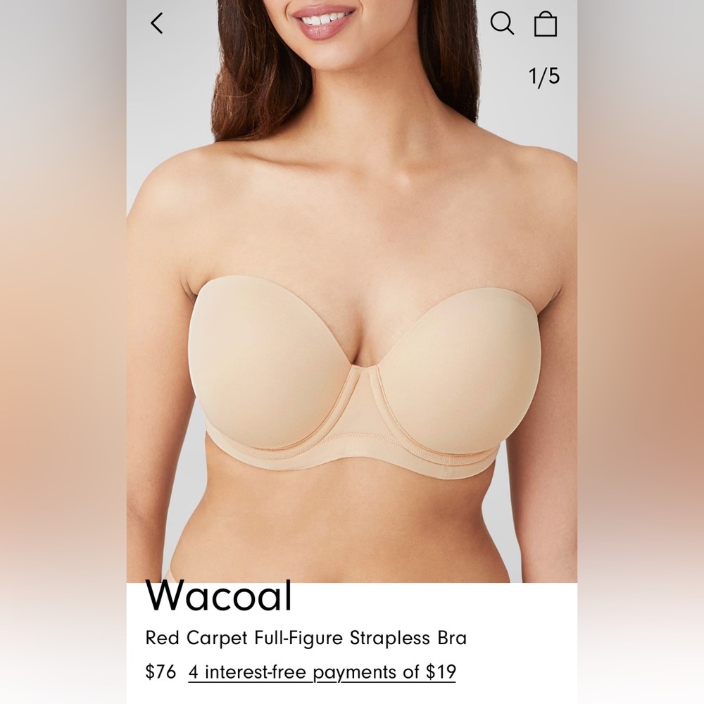 NWOT Wacoal Red Carpet Convertible Strapless Bra | Full Figured | 34DD | Nude